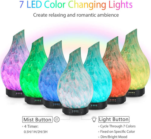120ml Essential Oil Diffuser – Handmade Glass Ultrasonic Aroma Humidifier with 7 LED Colors & Auto-Off