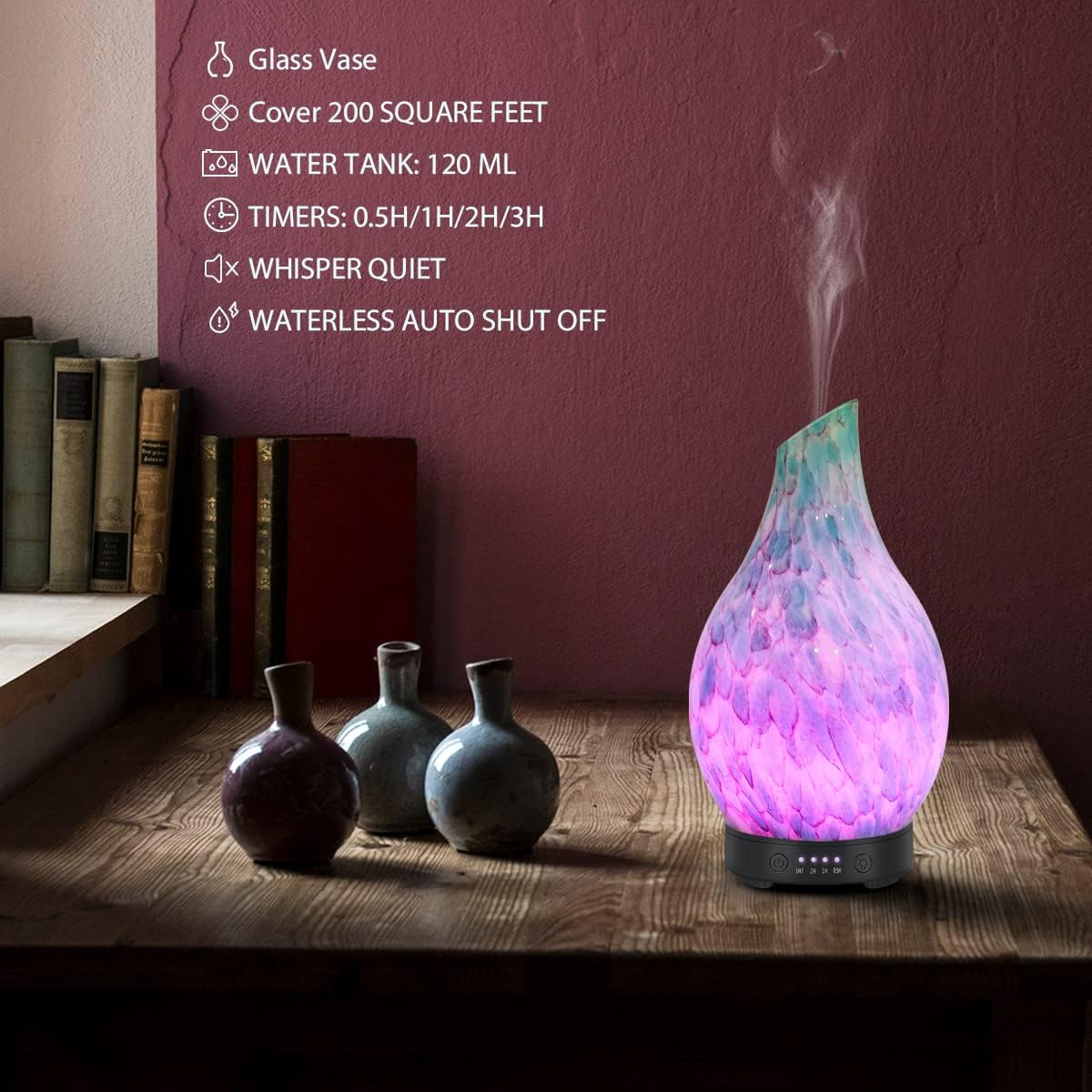 120ml Essential Oil Diffuser – Handmade Glass Ultrasonic Aroma Humidifier with 7 LED Colors & Auto-Off